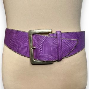 Vintage Ginnie Johansen Wide Belt Purple Textured Adjustable Gold Buckle